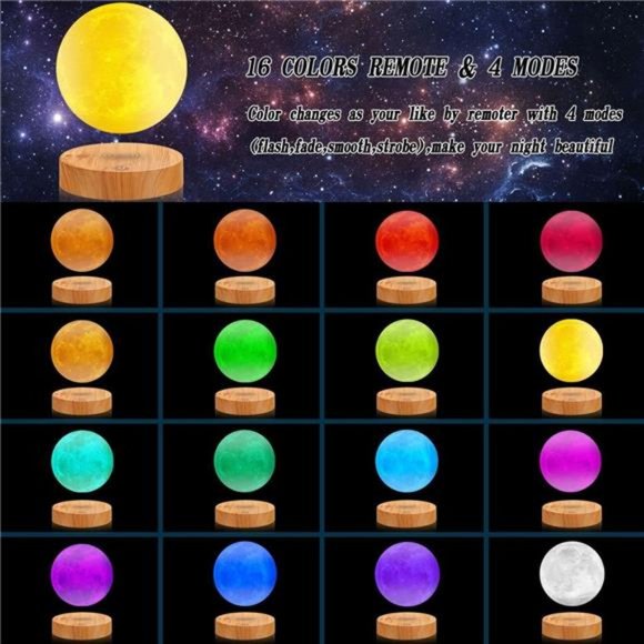 Levitating Moon Lamp 5.9 Inch 16 Colors Moon Lamp 3D Moon LED Light with Remote - Picture 3 of 6